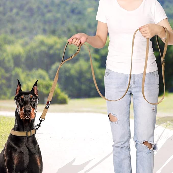Plutus Pet Double Handle Dog Leash 6ft, Heavy Duty, Reflective Dual Handle Dog Leash for Safety Training, for Medium Large Dogs,2 Handle Leads(Brown)