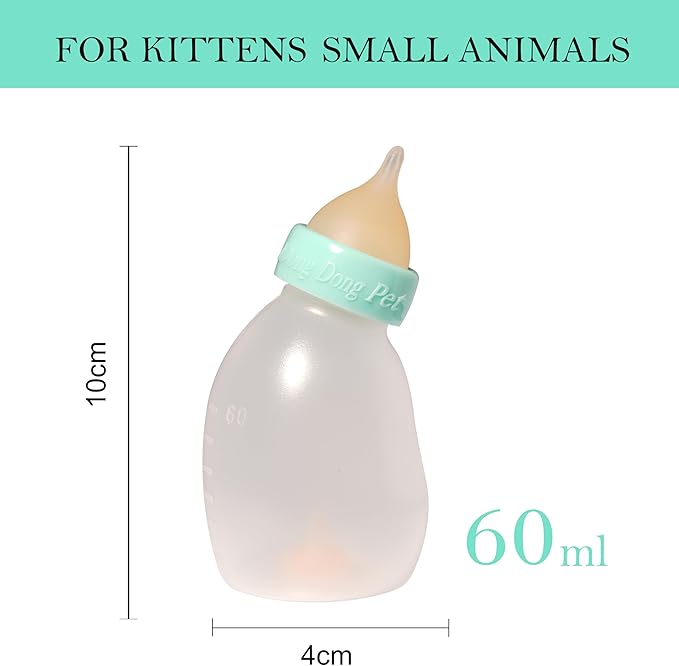 Kittens Feeder Bottle, Silicone Feeding Nipple and Syringes for All Breed Kittens and Small Animals Dongdong pet