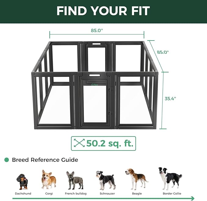 FXW AuraSpace Acrylic Indoor Dog Playpen for Medium Dogs, 35 Inch, 12 Panels, Black