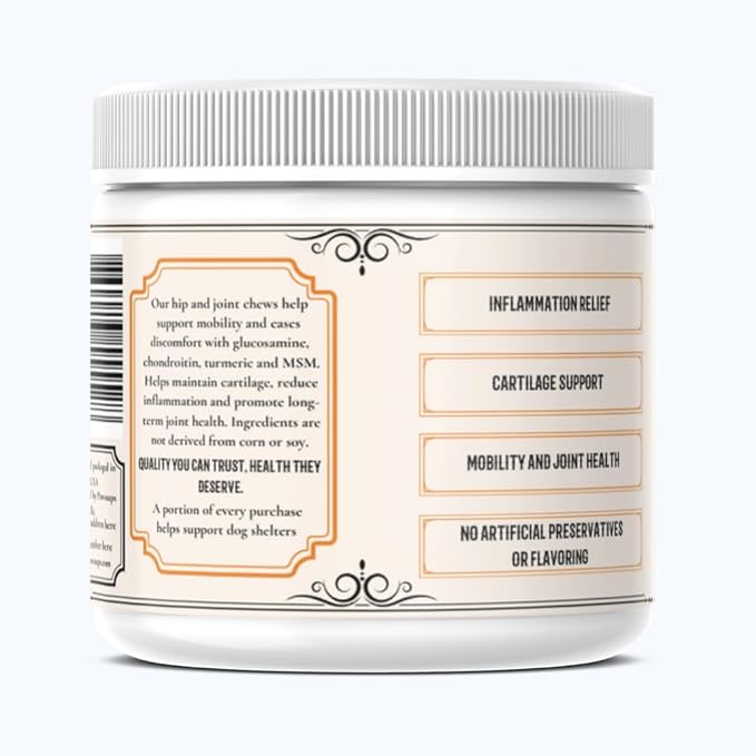 Hip & Joint Support for Dogs – Glucosamine, Chondroitin, MSM & Turmeric for Mobility, Flexibility & Joint Pain Relief – Daily Soft Chews for Senior & Active Dogs – 120 Count