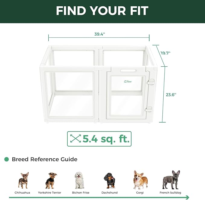 FXW AuraSpace Acrylic Indoor Dog Playpen for Puppies and Small Dogs, 24 Inch, 6 Panels, White