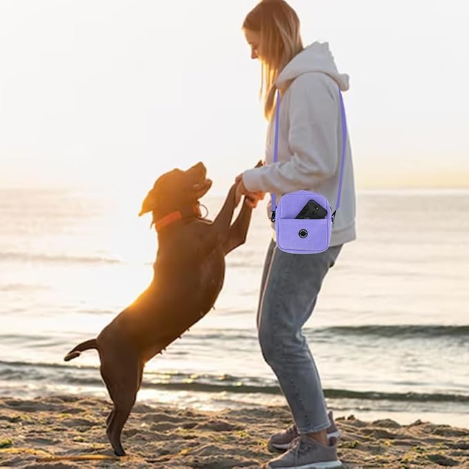 COOWONE Dog Treat Pouch,Velvet Dog Training Pouch Bag Built-in Poop Bag Dispenser | Large Capacity Pet Treat Training Bag for Treats, Kibbles, Pet Toys (lightpurple)