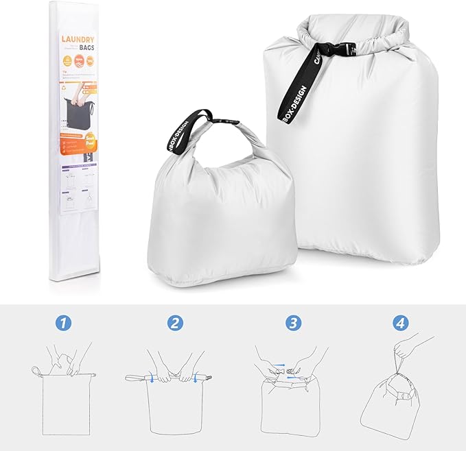 Travel Laundry Bags, 2 Pcs Waterproof Dry Wet Bags, Dirty Clothes Organizer with Handles, Collapsible Storage Bag for Workout Swimsuit Diaper Yoga Beach Bathing Camping