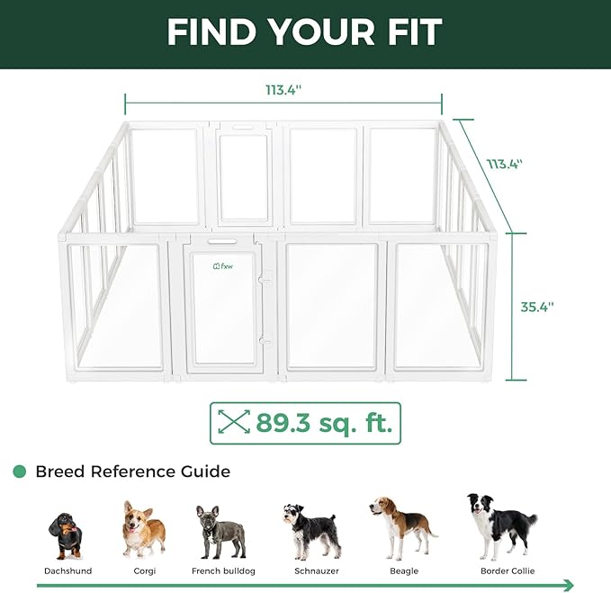 FXW AuraSpace Acrylic Indoor Dog Playpen for Medium Dogs, 35 Inch, 16 Panels, White