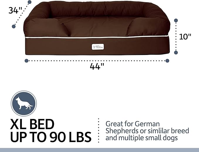 PetFusion Ultimate Dog Bed, Orthopedic Memory Foam, Multiple Sizes/Colors, Medium Firmness Pillow, Waterproof Liner, YKK Zippers, Breathable 35% Cotton Cover,1yr. Warranty,Brown, X-Large (44x34")
