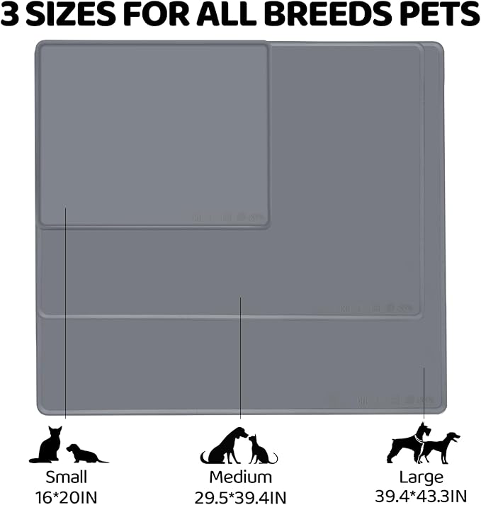Extra Extra Large Silicone Dog Food Mat 39.4×43.3in and 128oz Silicone Bag Set, Super Size Waterproof Pet Feeding Mat & Container, Non-Slip, Chew-Resistant Floor Protection (Beige&Yellow)