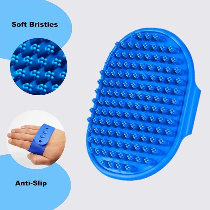 Metopets 4PCS Pet Bath Supplies for Dog and Cat, Dog Washing Glove & Dog Bath Brush, Adjustable Handle Dog Shampoo Brush for Short & Long Hair, Dog Bath Scrubber for Shower, Massage & Grooming