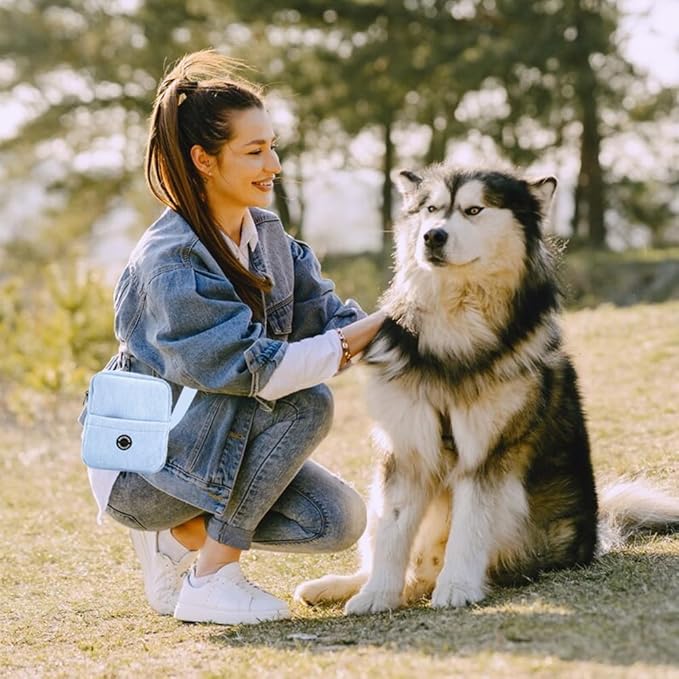 COOWONE Dog Treat Pouch, Velvet Dog Walking Fanny Pack with Built-in Poop Bag Dispenser | Large Capacity Pet Travel Training Bag for Treats, Kibbles, Pet Toys (Blue)