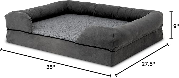 The Dog’s Bed, Large Grey Plush (no Logo), Memory Foam, Pain Relief: Arthritis, Hip & Elbow Dysplasia, Post Surgery, Lameness, Supportive, Calming, Waterproof Washable Cover