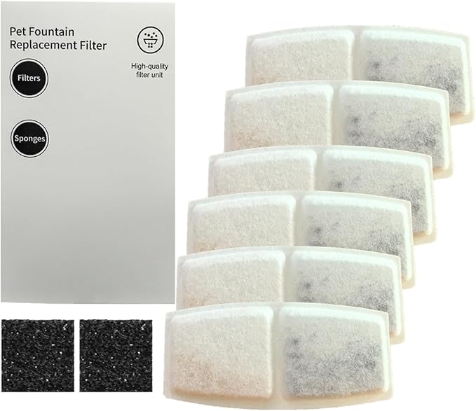 3.2L Cat Water Fountain Filters for Drinking (6 Filters & 2 Sponges)