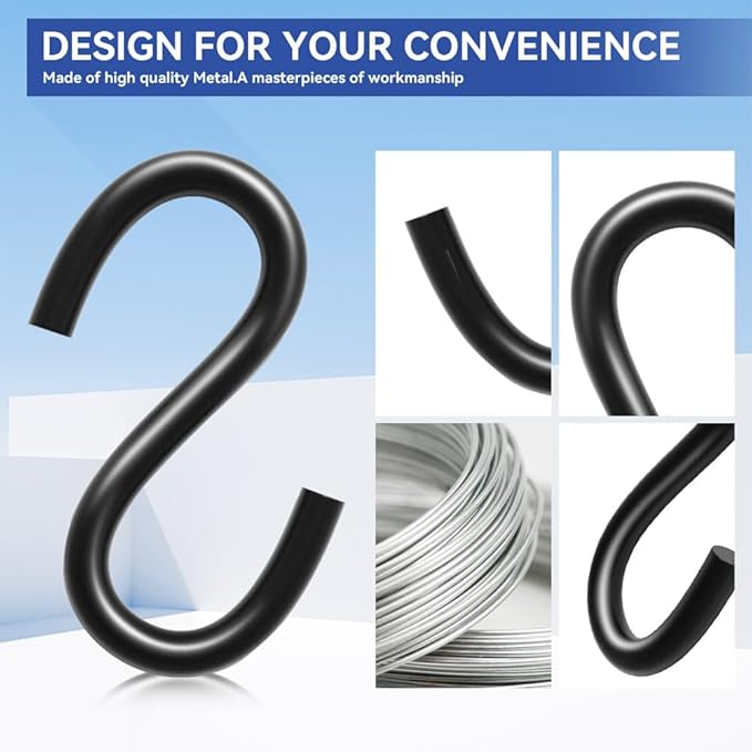 50PCS 1 Inch S Hooks, Mini Black Carbon Steel S Hooks for Hanging Plants, DIY Crafts, Jewelry, Key Chains, Christmas Ornaments