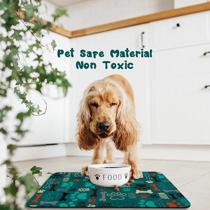 Dog Food and Water Bowl Mats - Waterproof, Absorbent Pet Feeding Placemats for Floors - Green 24 * 32 Inch