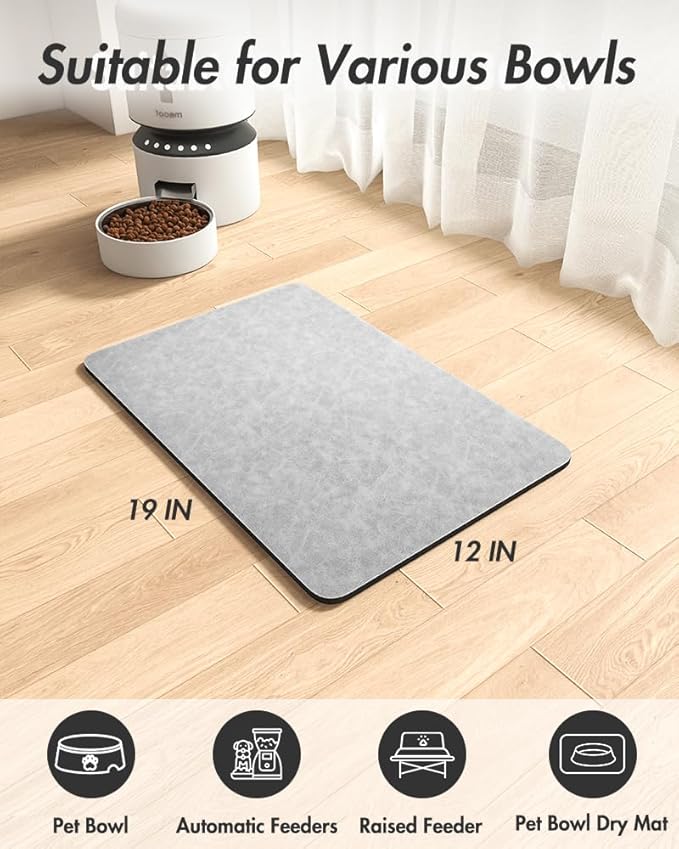 MontVoo-Absorbent Pet Feeding Mat-No Stains Pet Mat for Food and Water Bowl-Quick Dry Cat & Dog Food Mat Water Dispenser Mat-Pet Supplies Mat-Dog Water Bowl Mat for Messy Drinker,(LightGrey,12"x19")