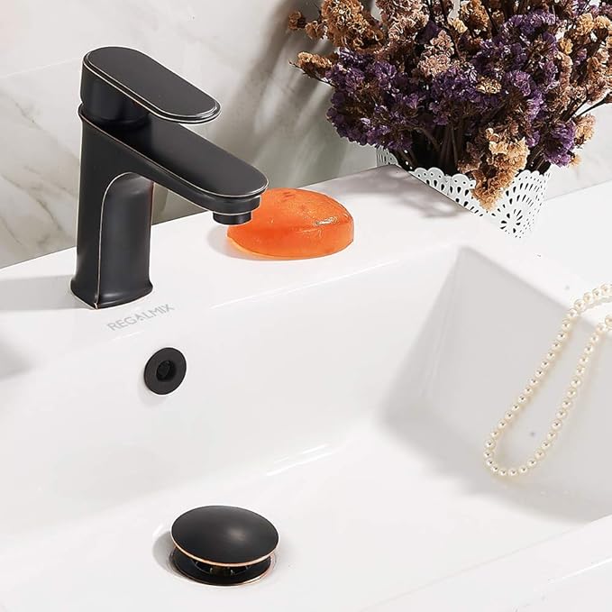 Vessel Sink Drain,Bathroom Pop-up Drain with Detachable Basket Stopper, Anti-Explosion and Anti-Clogging Drain Strainer, Sink Drain Assembly with Overflow Oil Rubbed Bronze, RWF083K