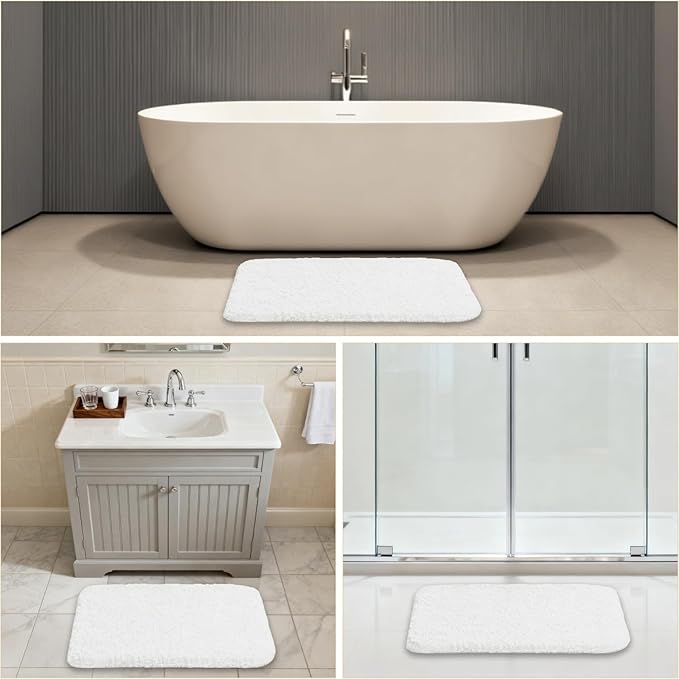 White Bathroom Rugs 20"x32" - Soft Plush Bath Mat, Non Slip Absorbent Microfiber Bathroom Rug, Machine Washable Floor Mat - Perfect for Vanity, Sink or Bathtub Area