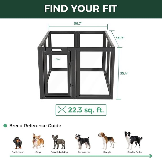 FXW AuraSpace Acrylic Indoor Dog Playpen for Medium Dogs, 35 Inch, 8 Panels, Black
