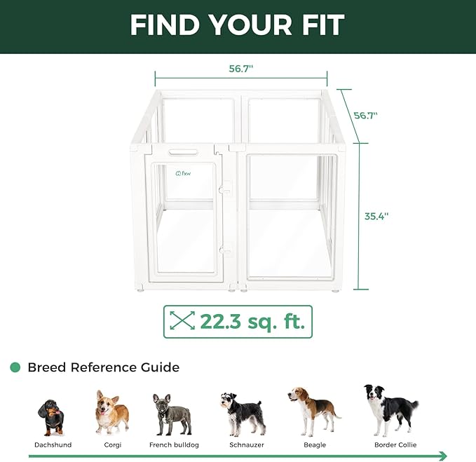 FXW AuraSpace Acrylic Indoor Dog Playpen for Medium Dogs, 35 Inch, 8 Panels, White