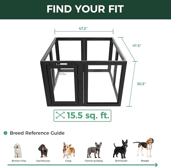 FXW AuraSpace Acrylic Indoor Dog Playpen for Small and Medium Dogs, 30 Inch, 8 Panels, Black