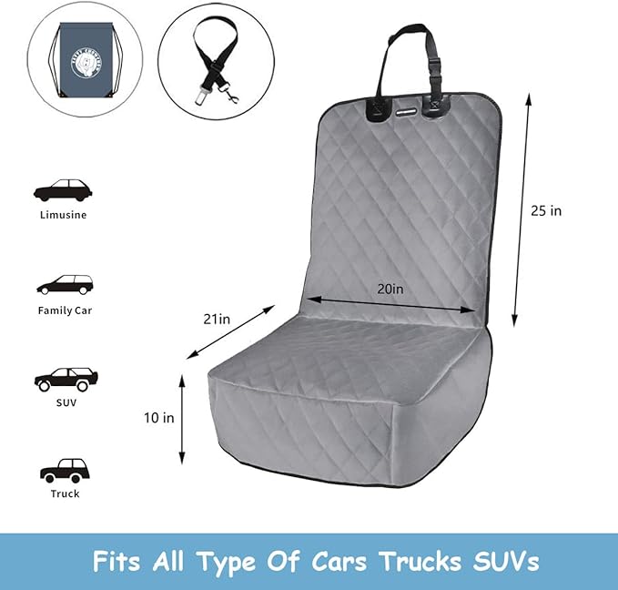 Dog Car Seat Covers 100% Waterproof Car Seat Protector for Pets Front Seat Scratch Proof Non-Slip Durable for Cars,Trucks & SUVs (Grey)