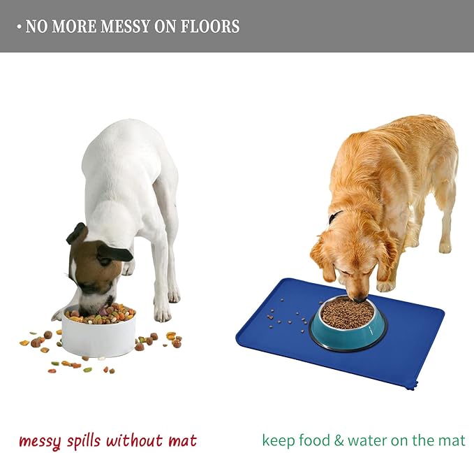 Reopet Waterproof Pet Feeding Mat with High Raised Edges, Heavier and Thicker Placemats for Cat Dog Water Bowl with BPA Free, Dogs Cats Food Mats for Messy Drinkers to Prevent Spill and Protect Floors