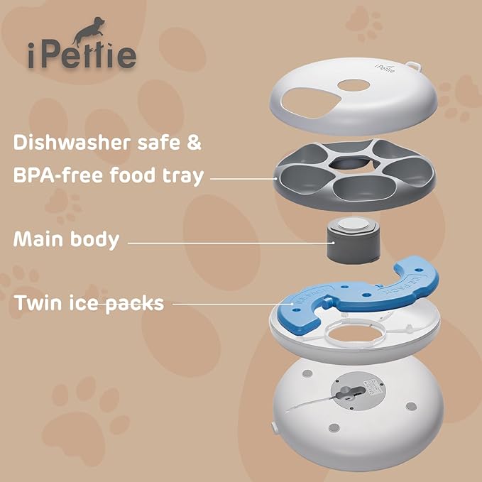 iPettie Donut Frost 6 Meal Cordless Automatic Pet Feeder, Dry & Wet Food Automatic Cat Feeder with Two Ice Packs, Rechargeable Massive Battery, Programmable Timer, Holds 6 x ½ lb. of Food