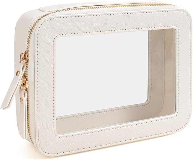 Clear Makeup Bag, Travel Cosmetic Organizer Case Waterproof Skincare Toiletry Bag with Zipper Portable Make Up Pouch Compact Car Organizer Bag for Essentials (Large White)
