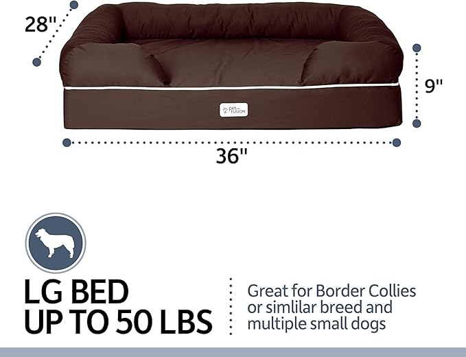 PetFusion Ultimate Dog Bed, Orthopedic Memory Foam, Multiple Sizes and Colors, Medium Firmness Pillow, Waterproof Liner, YKK Zippers, Breathable 35% Cotton Cover
