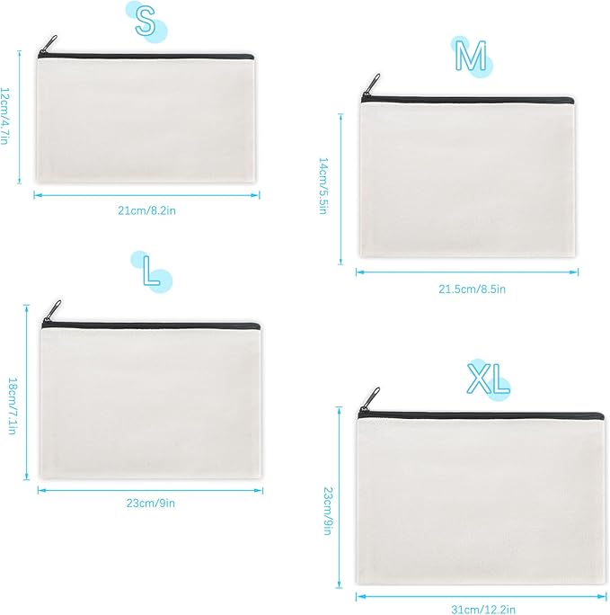 12 Pieces Cotton Canvas Makeup Bag, Multipurpose Cosmetic Bag with Zipper Travel Toiletry Pouch, Blank DIY Craft Bag (Grey, XL)