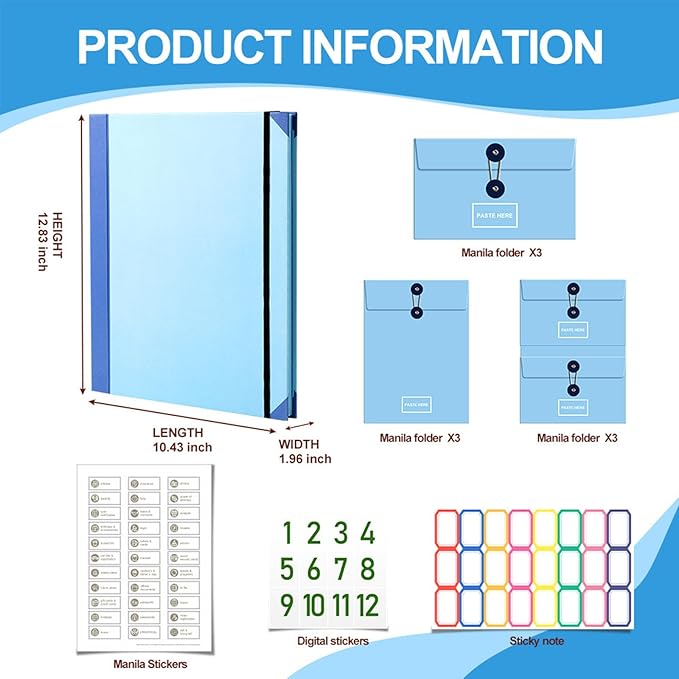 Document Organizer | Expanding File Folder for Important Papers, Passports, Birth Certificates | in Case If I Die File Folder | Ideal for Home Organization & Graduation Gift (Blue)