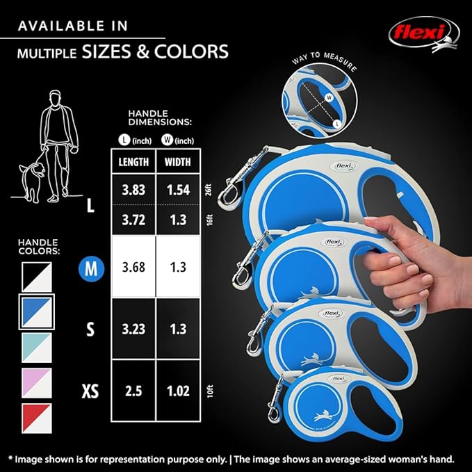 FLEXI New Comfort Tape Retractable Dog Leashes for Medium Dogs Upto 55 lbs. – 16 ft., Blue | Tangle Free Pet Walking Leash with One-Handed Brake, Pause, Lock|German Quality Product
