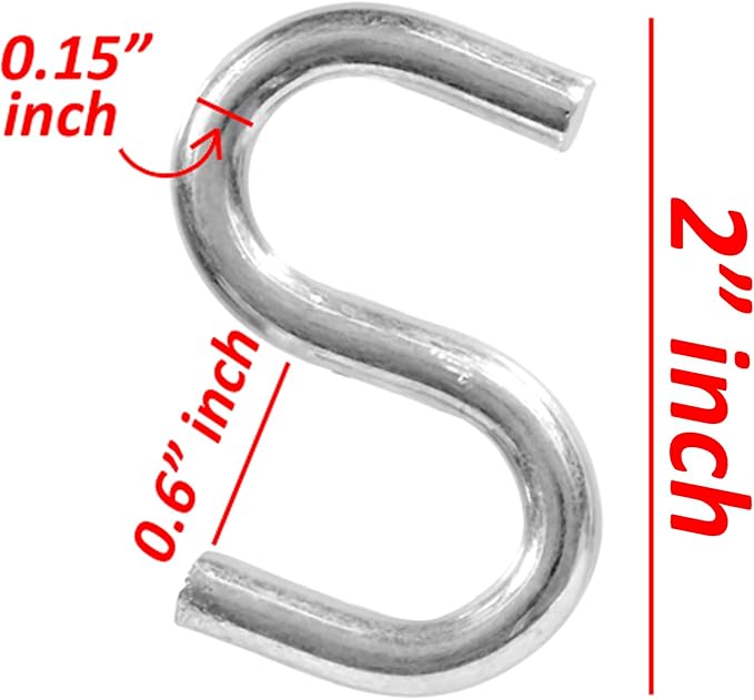Wideskall® 2" inch Heavy Duty Small Zinc Plated Steel S Shaped Type Utility Hooks Hanging Hooks Chrome (Pack of 20)