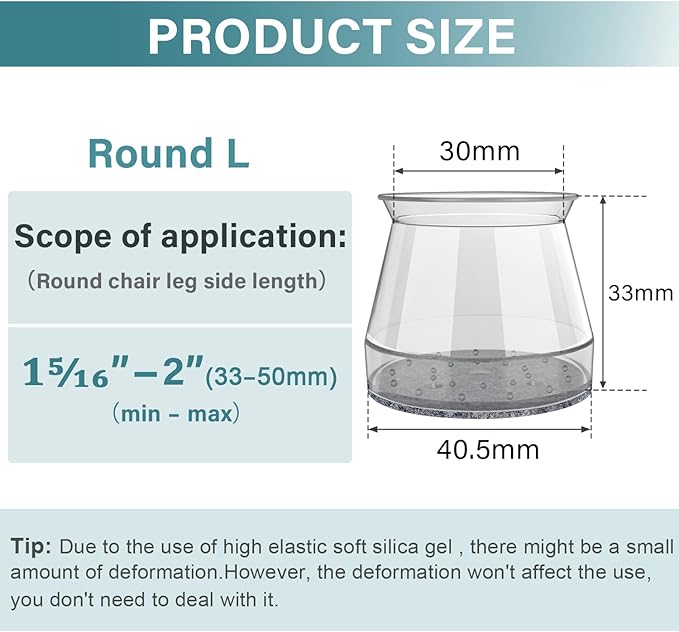 24 Pcs Chair Leg Floor Protectors Round, Silicone Felt Furniture Leg Pads Caps Covers for Hardwood Floors (Fit 1-5/16" to 2")