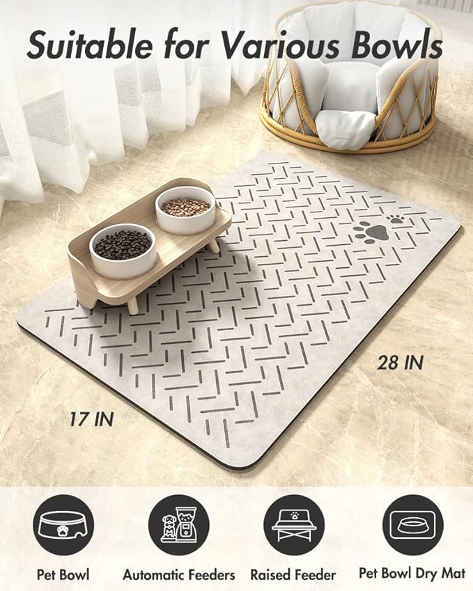 MontVoo-Absorbent Pet Feeding Mat-No Stains Quick Dry Dog Mat for Food and Water Bowl-Rubber Backing Dispenser Mat Accessories Supplies-Dog Bowl Messy Drinkers,(Light Grey,17"x28")