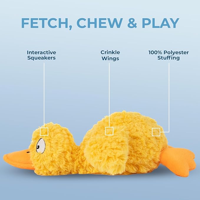 Best Pet Supplies Interactive Squeaky Dog Chew Toy, Ideal Dog Toys for Chewers, Small, Medium & Large Dogs, and Fetch Lovers - Ducky Doodle (Yellow), Small