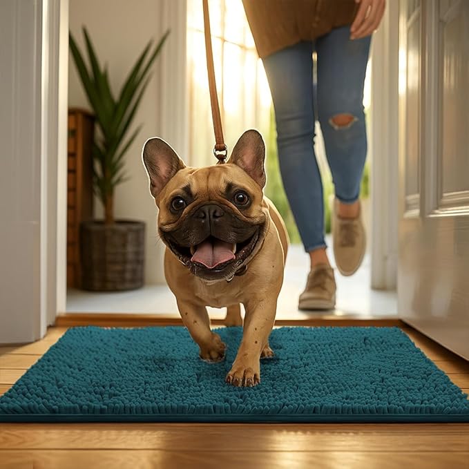 MudGuard Mat™ Dog Door Mat for Muddy Paws, Super Absorbent Microfiber, Non-Slip Indoor Mat, Quick Dry Chenille Mud Mat for Dogs & Entryway, Washable, Atlantic Blue 24" x 60"