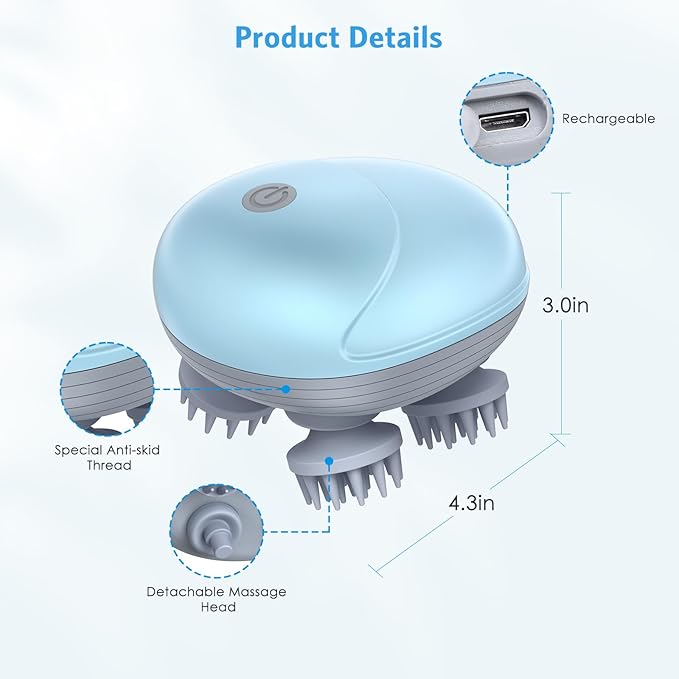 Upgraded Handheld Scalp Massager, Electric Scalp Massager, Scalp and Back Scratcher for Relieving Tight Stiffness Muscles, Promote Bonding, Blue