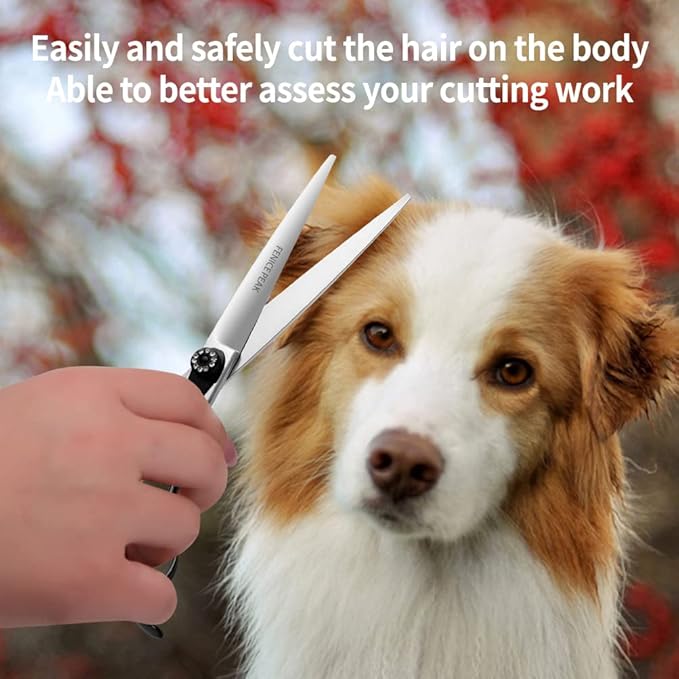 Fenice Peak 7.0'' Dog Straight Scissors For Grooming Pet Hair Cutting Shears 440C Stainless Steel Black Non-Slip Handle Sharp Blades Professional Pet Trimming Scissors for Cats