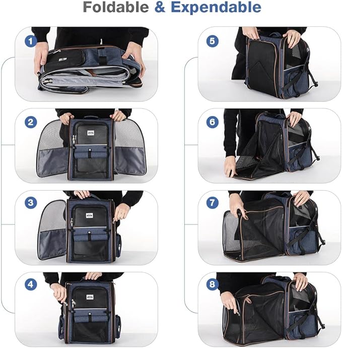 Large Cat Backpack Carrier Expandable Pet Carrier Backpack for Small Dogs Medium Cats Fit Up to 18 Lbs, Dog Backpack Carrier, Foldable Puppy Backpack Carrier for Travel, Hiking,Blue