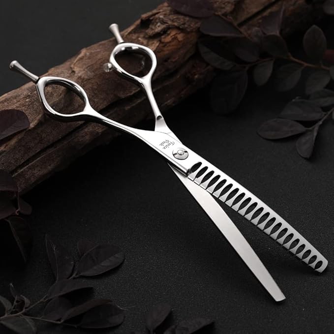 Fenice Peak Dog Grooming Shears Curved Chunker Scissors for Dogs and Cats Face Body Trimming Shears 440C 7''