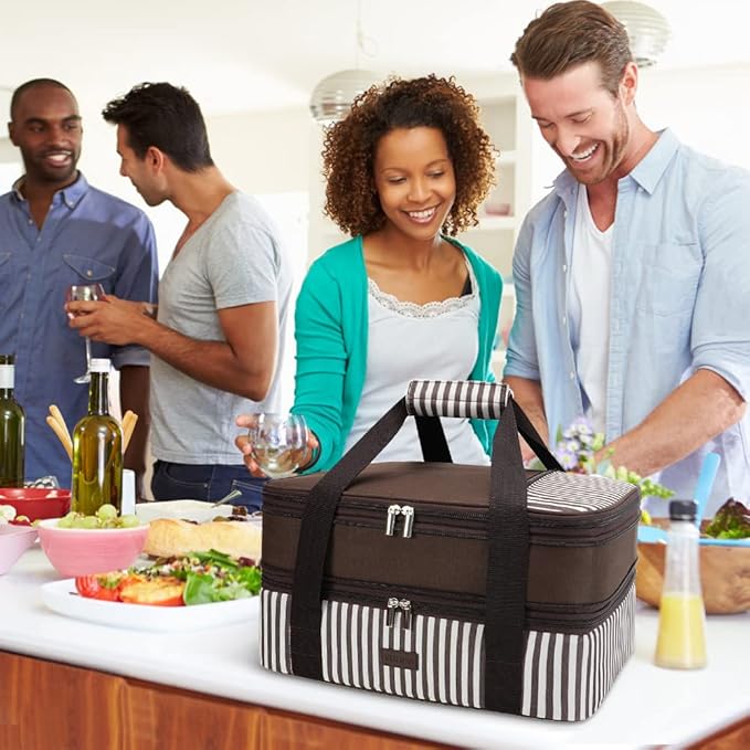 Vuudh Expandable Casserole Carrier Bag - Double Decker Food Bag, Insulated Casserole Carrier for Hot or Cold Food, Lasagna Holder Tote for Picnics,Beaches,Traveling or Gifts
