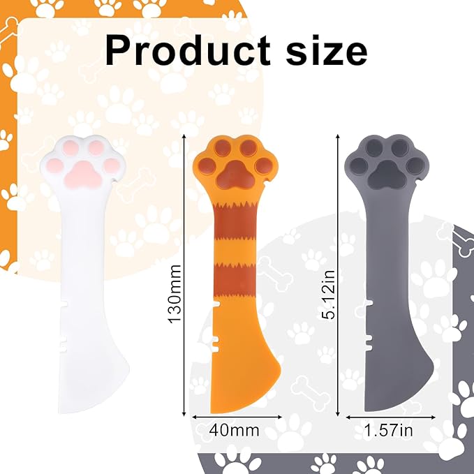 3 Pcs Dog Cat Food Spoon, Cute Paw Spoon for Wet Food Silicone Can Opener Multifunctional Pet Spatula Scoop Mixing Spoons for Cat Dog Supplies (White, Orange & Dark Grey)