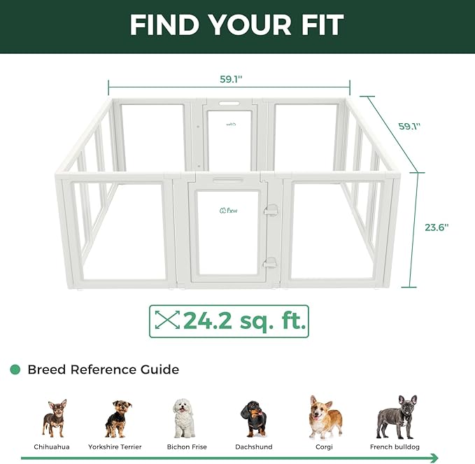 FXW AuraSpace Acrylic Indoor Dog Playpen for Puppies and Small Dogs, 24 Inch, 12 Panels, White