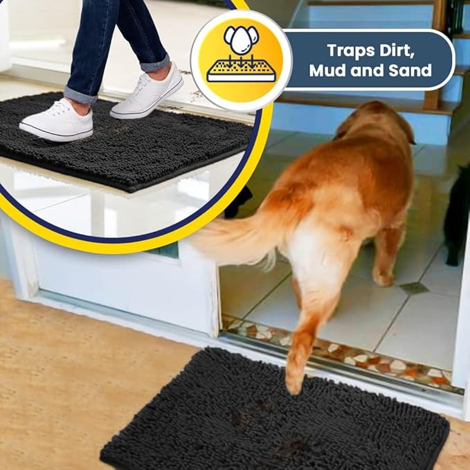 Muddy Mat® Shown on TV – Super Absorbent Door Mat Indoor, Microfiber Quick Dry Chenille Entryway Rug, Non-Slip Front Door Mat, Indoor Mats for Entryway, Machine Washable Pet Rug, Charcoal 36"x60"