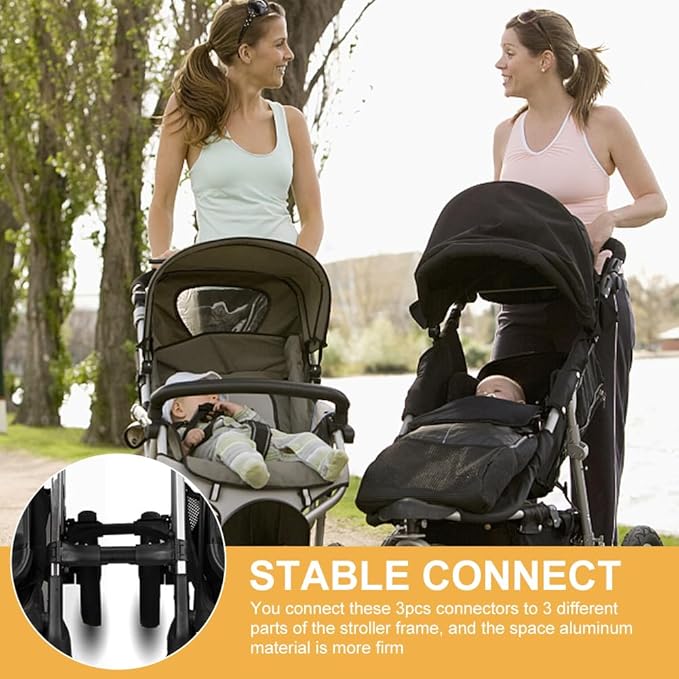 3pcs Stroller Connector with 2pcs Stroller Hook, Connector for Toddlers, Quick Release Adjustable Length with Hook Stroller Connector Set Twins(Black)
