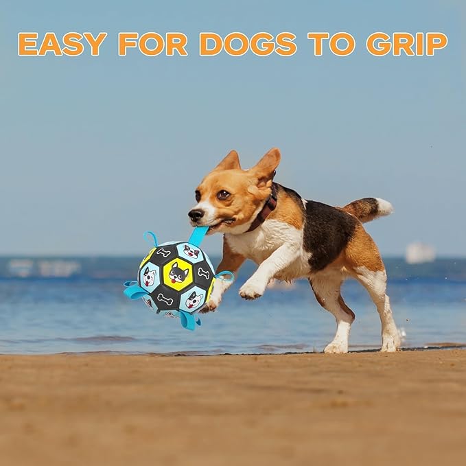 ZestPulse 7" Dog Toy Soccer Ball with Straps, Herding Ball for Dogs, Outdoor Interactive Dog Toy, Dog Fetch Toy, Ideal for Medium & Large Dogs, Great Puppy Birthday Gifts