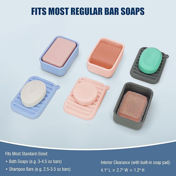 Superior Leak-Proof Silicone Travel Soap Case with Drainage Lid/Layer, Compact Bar Soap Container, Durable Soap Holder for Camping, Gym, and Travel Size Toiletries (Pink)