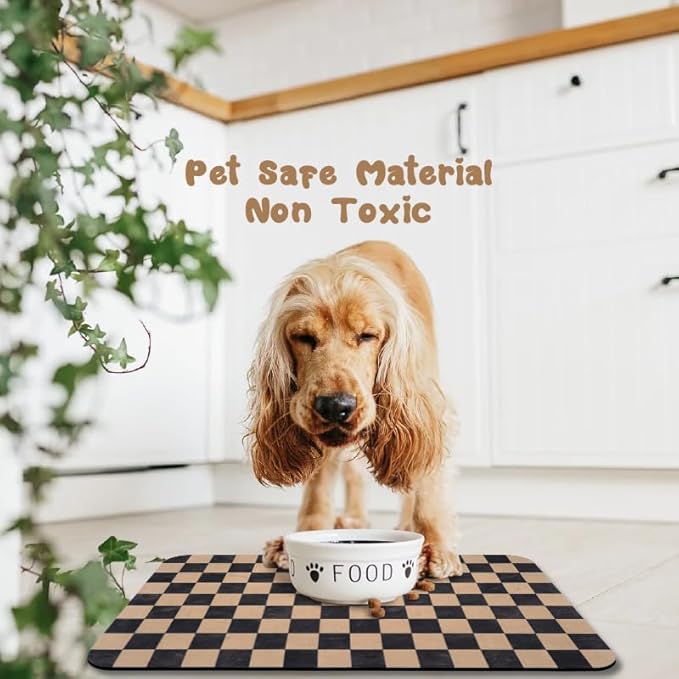 Dog Food Mats for Floors Waterproof, Pet Water Bowl Mats Pet Feeding Absorbent Placemats Plaid 16 * 24 inch