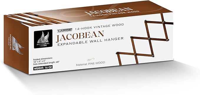 Mercurial Trade Expandable Wooden Coat Rack Hanger - Large Accordion Hanger with Expanding Pegs | Hand Made Rustic Wooden Hat Rack for Wall | Hang Coat, Jacket, Hat | Wall Rack – 14 Hook, Jacobean