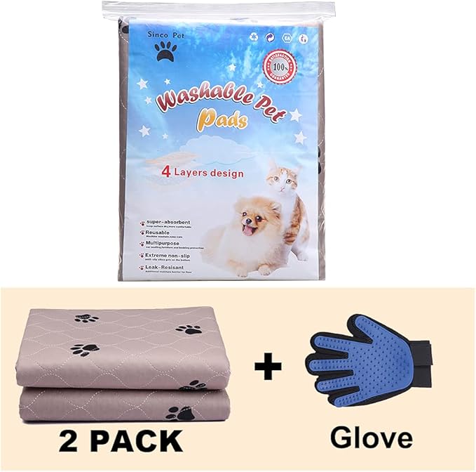 Washable Dog Pee Pads with Puppy Grooming Gloves,Puppy Pads,Reusable Pet Training Pads,Waterproof Pet Pads for Dog Bed Mat,Super Absorbing Whelping Pads