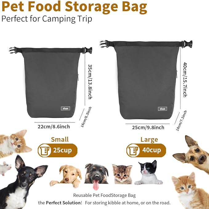 Waterproof Pet Food Storage Bag,Dog Food Container 12 lb w/2PCS Collapsible Dog Travel Bowls and Zipper Side Pocket(Gray, Small)